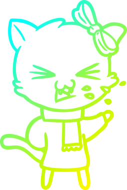 Bir insan tarafından çizilen çizgi film kedisinin soğuk gradyan çizgisi.