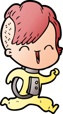 Bir insan tarafından çizilmiş uzay elbisesi giyen mutlu hippi kız çizgi filmi.