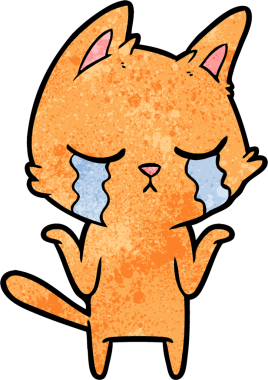 Bir insan tarafından çizilmiş ağlayan çizgi film kedisi.