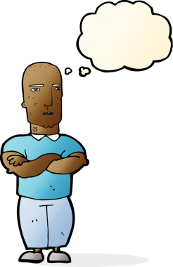 Bir insan tarafından çizilen düşünce baloncuğuyla kel bir adamı sinirlendiren çizgi film.