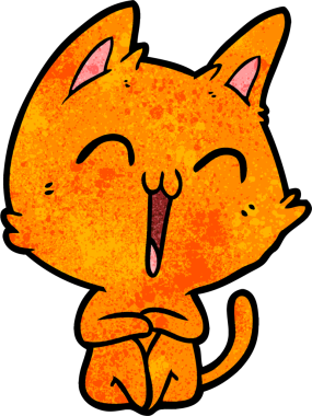 Bir insan tarafından çizilmiş mutlu çizgi film kedisi.