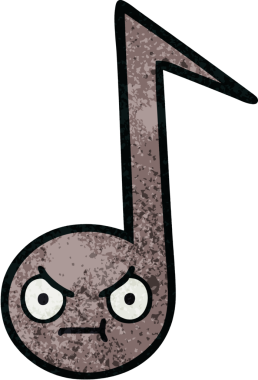 Bir insan tarafından çizilmiş müzikal notanın retro grunge desen karikatürü