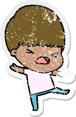 Bir insan tarafından çizilmiş stresli bir çizgi film çıkartması.