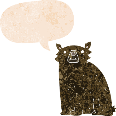 Bir insan tarafından çizilmiş grunge sıkıntılı retro biçimli konuşma balonu ile çizgi film ayısı