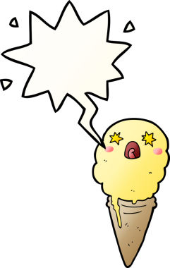 Bir insan tarafından çizilmiş, konuşma baloncuklu karikatür şoklu dondurma.