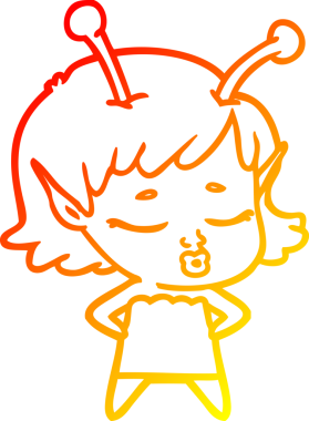 Bir insan tarafından çizilmiş sevimli bir uzaylı kız çizgi filmi.