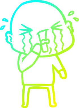 Bir insan tarafından çizilmiş, ağlayan kel bir adamın çizdiği soğuk çizgi.