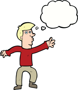 Bir insan tarafından çizilmiş düşünce baloncuğuyla adama ulaşan çizgi film