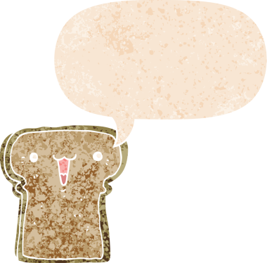 Tatlı çizgi film tostu, konuşma baloncuğu, grunge dertli retro stili bir insan tarafından çizilmiş.