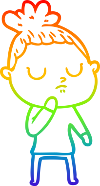 Gökkuşağı gradyan çizgi çizimi bir insan tarafından çizilmiş sakin bir kadın