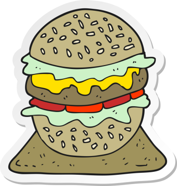 Bir insan tarafından çizilmiş lezzetli bir hamburger etiketi.