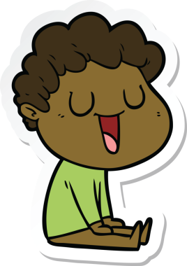 Bir insan tarafından çizilmiş, gülen bir karikatürcünün çıkartması.