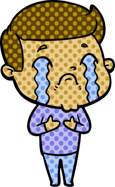 Bir insan tarafından çizilmiş ağlayan çizgi film adamı.