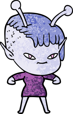 Bir insan tarafından çizilmiş sevimli uzaylı kız çizgi filmi.