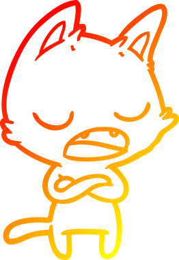 Bir insan tarafından çapraz kollar çizilmiş konuşan bir kedinin sıcak çizgi çizimi