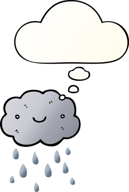 Düşünce baloncuğu olan sevimli çizgi film bulutu bir insan tarafından çizilmiş.