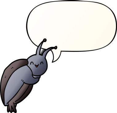 Bir insan tarafından çizilmiş konuşma baloncuklu şirin çizgi film böceği.