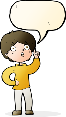 Bir insan tarafından çizilmiş konuşma baloncuğu fikri olan çizgi film çocuğu.