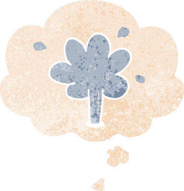 Düşünce baloncuklu çizgi film su fışkırtıyor grunge sıkıntılı retro dokuma tarzı bir insan tarafından çizilmiş