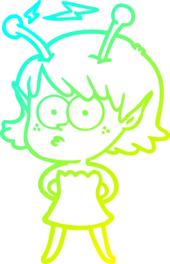 Bir insan tarafından çizilmiş bir uzaylı kız çizgi filmi.