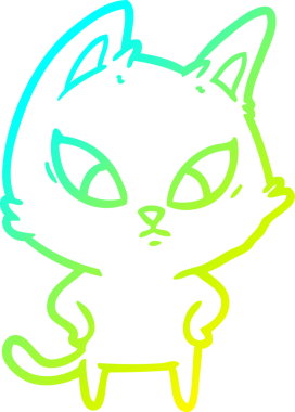 Bir insan tarafından çizilmiş kafası karışmış çizgi film kedisinin soğuk gradyan çizgisi.