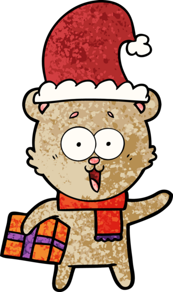 Bir insan tarafından çizilmiş Noel hediyeli gülen oyuncak ayı.