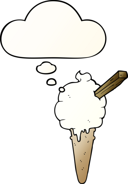 Düşünce baloncuklu çizgi film dondurması bir insan tarafından çizilmiş.