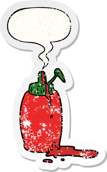 çizgi film domatesli ketçap şişesi konuşma baloncuğu bir insan tarafından çizilmiş sıkıntılı eski bir çıkartma