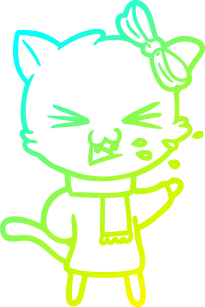 Bir insan tarafından çizilen çizgi film kedisinin soğuk gradyan çizgisi.