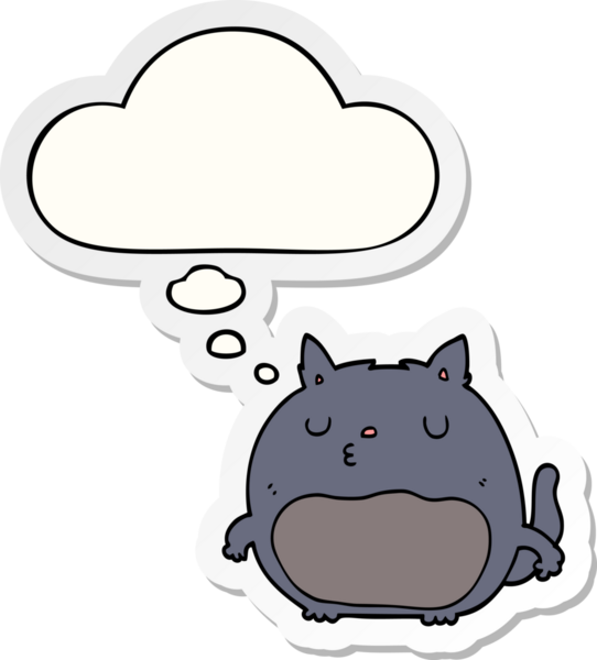 Düşünce baloncuklu çizgi film kedisi insan tarafından çizilmiş bir çıkartma.