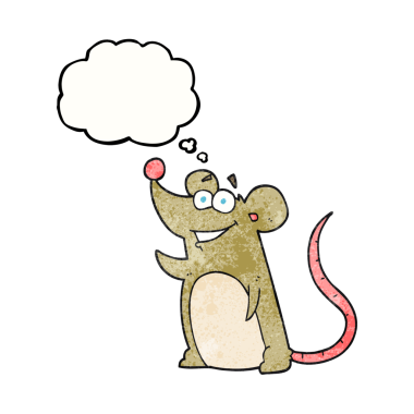 Bir insan tarafından çizilmiş serbest çizim düşünce kabarcığı desenli çizgi film faresi