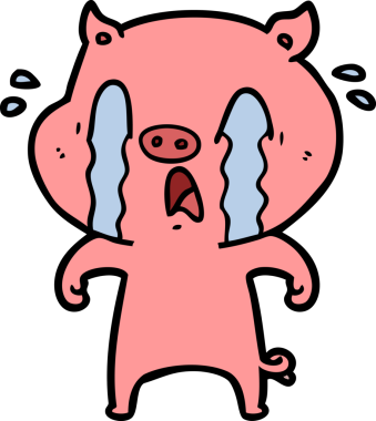 Bir insan tarafından çizilmiş ağlayan domuz çizgi filmi.