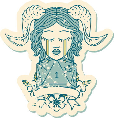 Retro Dövme Biçimi Ağlama Ağlama Doğal bir D20 zar atışıyla bir insan tarafından çizilmiş