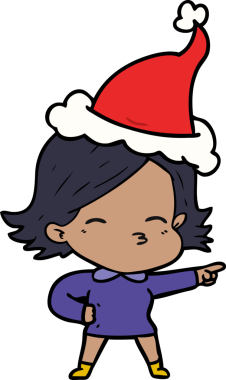 Bir insan tarafından çizilmiş Noel Baba şapkası giyen bir kadının el çizimi.