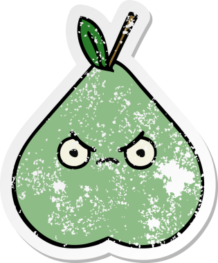 Bir insan tarafından çizilmiş yeşil armut karikatürünün sıkıntılı çıkartması.