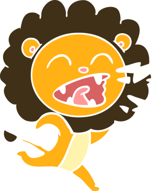 Bir insan tarafından çizilmiş düz renkli çizgi film koşu aslanı