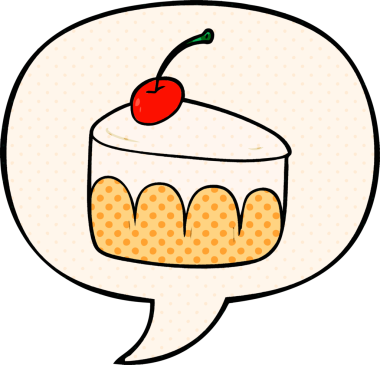 Çizgi roman tarzında bir insan tarafından çizilmiş konuşma balonlu tatlı.