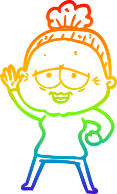 Gökkuşağı gradyan çizgi çizimi Bir insan tarafından çizilmiş mutlu yaşlı kadın