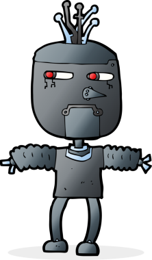 Bir insan tarafından çizilmiş çizgi film robotu