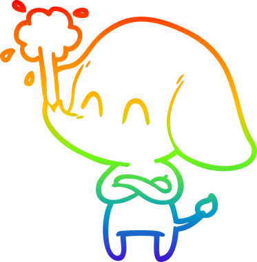 Gökkuşağı gradyan çizgisi insan tarafından çizilmiş su püskürten şirin bir fil çizimi.