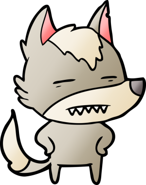 Bir insan tarafından çizilen dişleri gösteren bir kurt çizgi filmi.