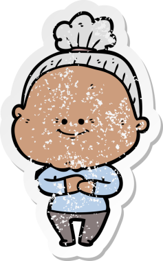 Bir insan tarafından çizilmiş mutlu, yaşlı bir kadının sıkıntılı çıkartması.