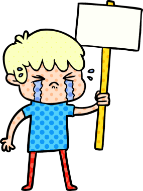 Bir insan tarafından çizilmiş ağlayan çizgi film çocuğu.