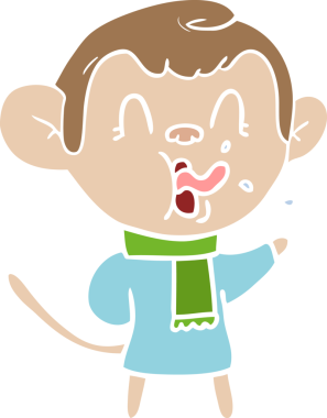 Bir insan tarafından çizilmiş düz renk çizgi film maymunu.