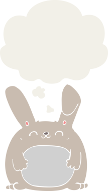 Düşünce baloncuklu çizgi film tavşanı insan tarafından çizilmiş.