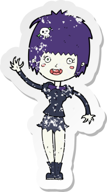 Bir insan tarafından çizilmiş vampir bir kızın çizdiği karikatür çıkartmasının gerilemiş hali.