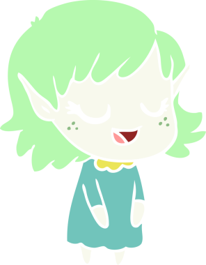 Bir insan tarafından çizilmiş mutlu düz renkli çizgi film elf kızı