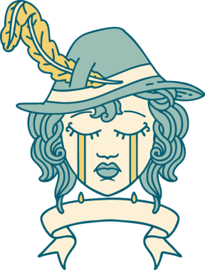 Retro Dövme Tarzı Ağlayan İnsan Ozanı Bir insan tarafından çizilmiş pankartıyla