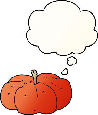 Düşünce baloncuklu çizgi film balkabağı bir insan tarafından çizilmiş.