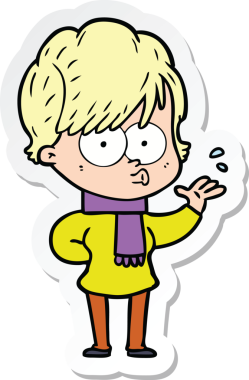 Bir insan tarafından çizilmiş bir karikatür kadının çıkartması.